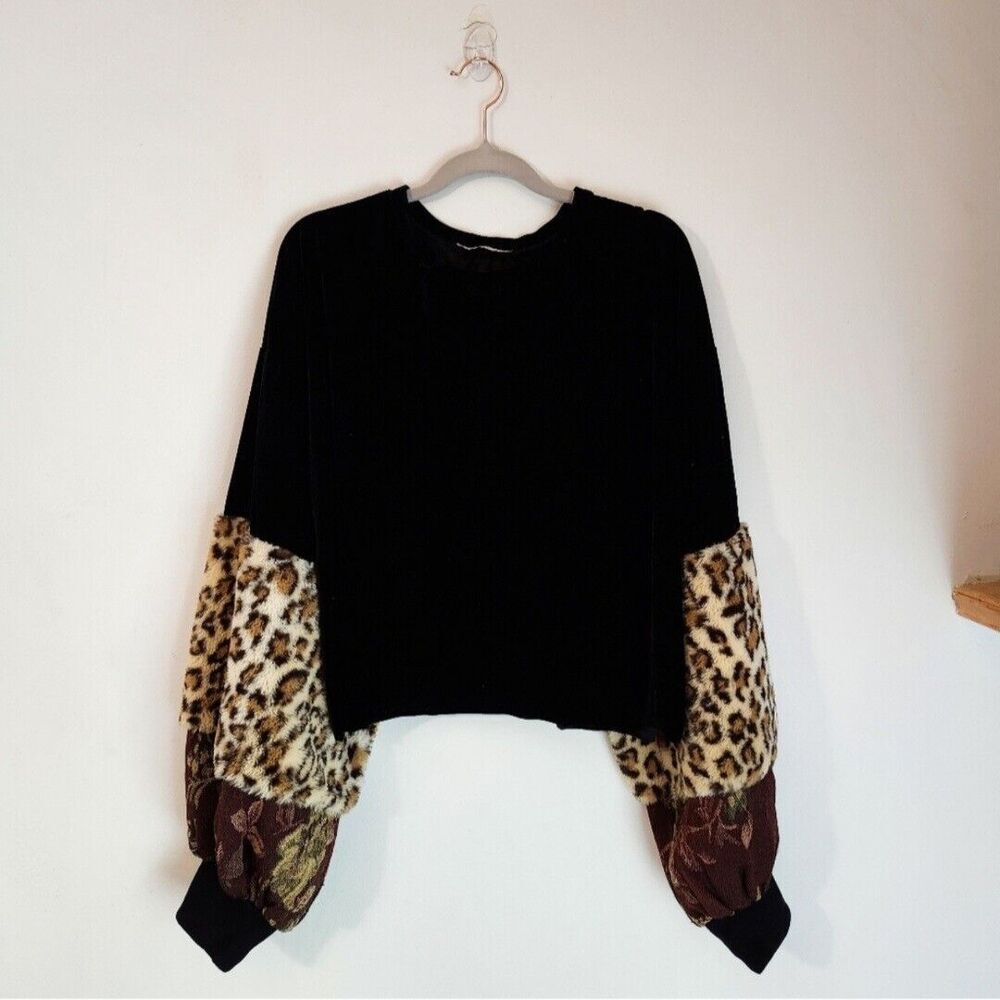 Zara Medium Oversized Cropped Suede Top | Patchwork Balloon Sleeves